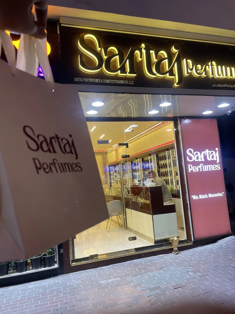 A Sartaj Perfumes bag in front of the shop